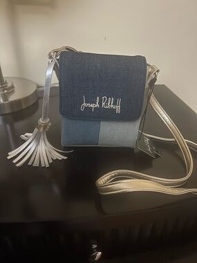 Joseph Ribkoff Patchwork Denim Mini Crossbody in Dark and Light Blue